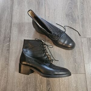 Lace Up Black Leather Ankle Boots